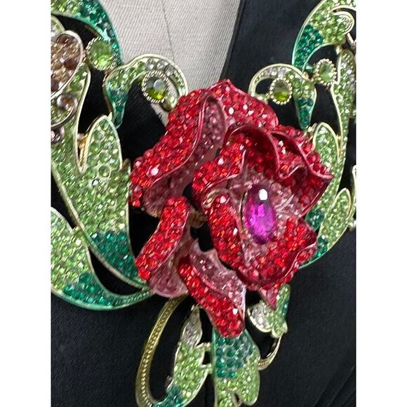 Stunning Runway Crystal Rose Necklace Lizard Butterfly Maybe Natasha - Picture 3 of 11